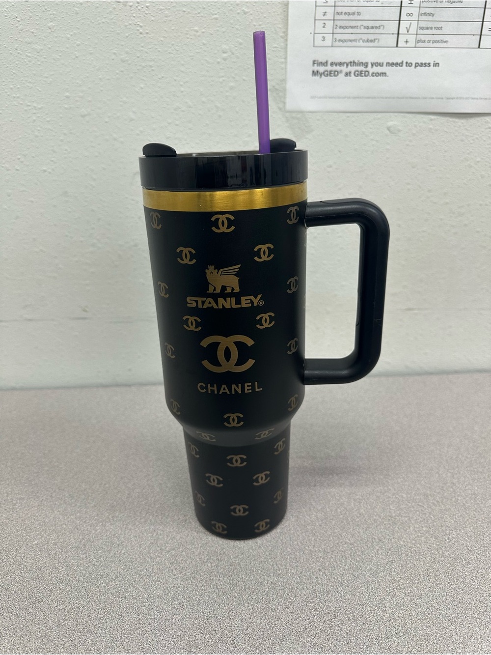 Stanley Black and Gold Branded Travel Tumbler with Handle